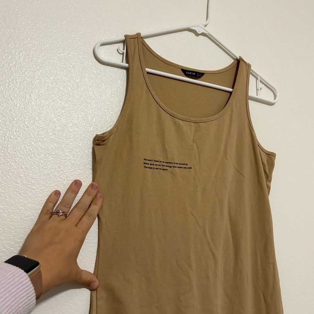 SHEIN Women’s Size Small Brown Tan MIDI Body con T Shirt Smile Dress Tank Top
